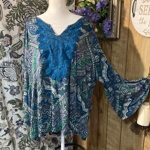 Cato Blue and Green Paisley Blouse